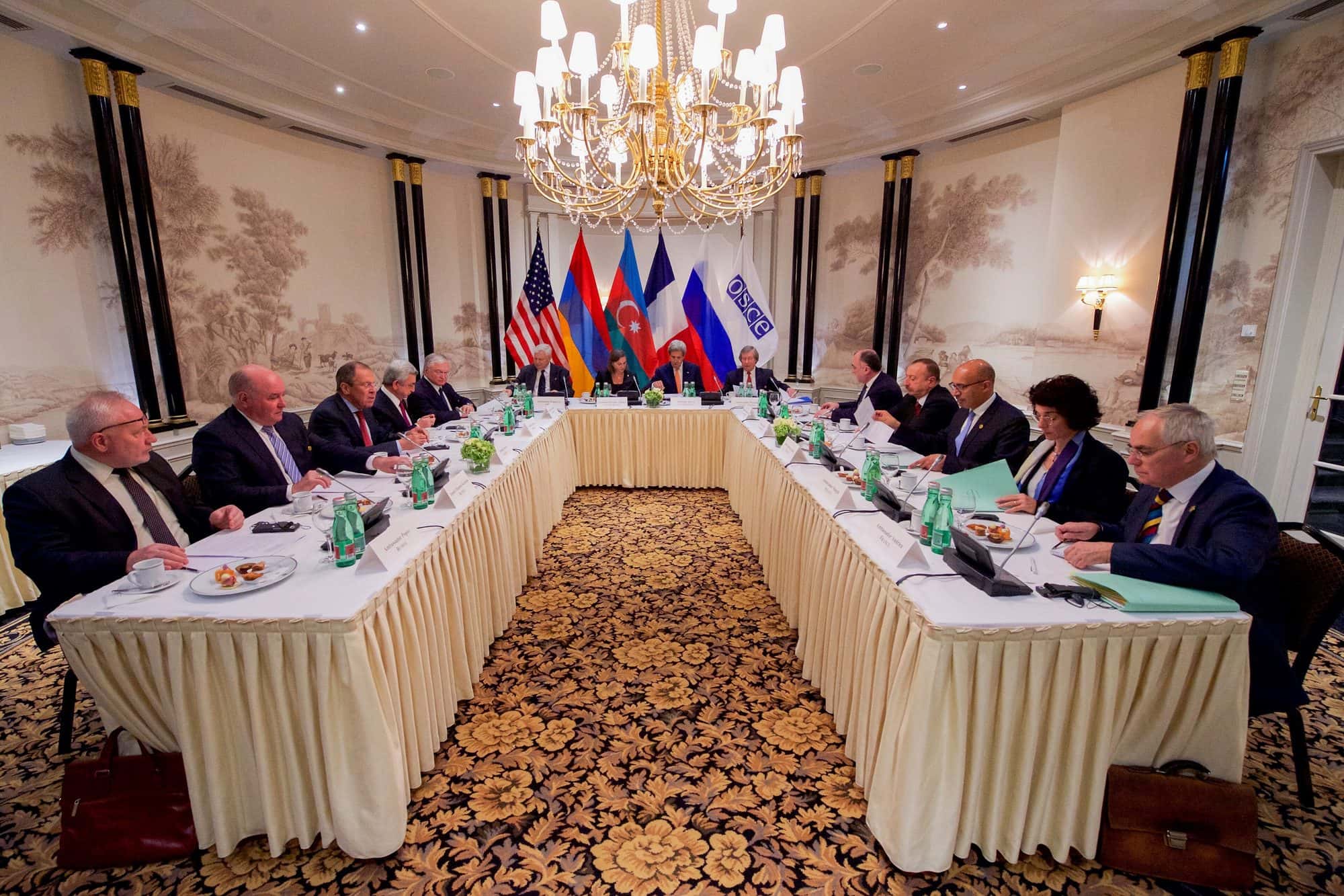 Officials seated around the table at the Vienna meeting on Nagorno Karabakh, May 2016