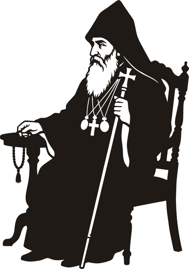 Silhouette of Khrimian Hayrik seated with his staff