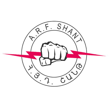 ARF Shant Student Association seal: a fist and lightning bolt ringed by A.R.F. Shant in English and Armenian